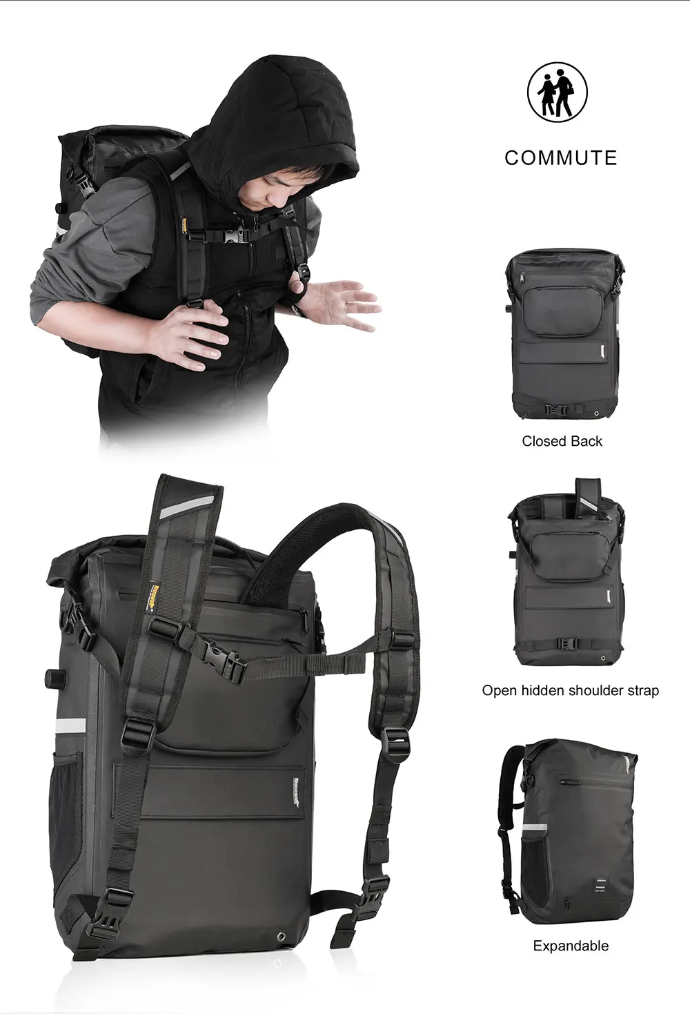 Rhinowalk Fahrradtasche, 22 l, vollständig wasserdicht, Kofferraumtasche, Rucksackkapazität, multifunktionale Gepäckträger, Fahrradtasche, Umhängetasche – Detail 6