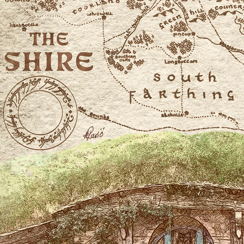 Fantasy Literature Tolkien Quote Art Print Vintage Poster Rustic House of The Shire Map Canvas Painting Wall Picture Decoration