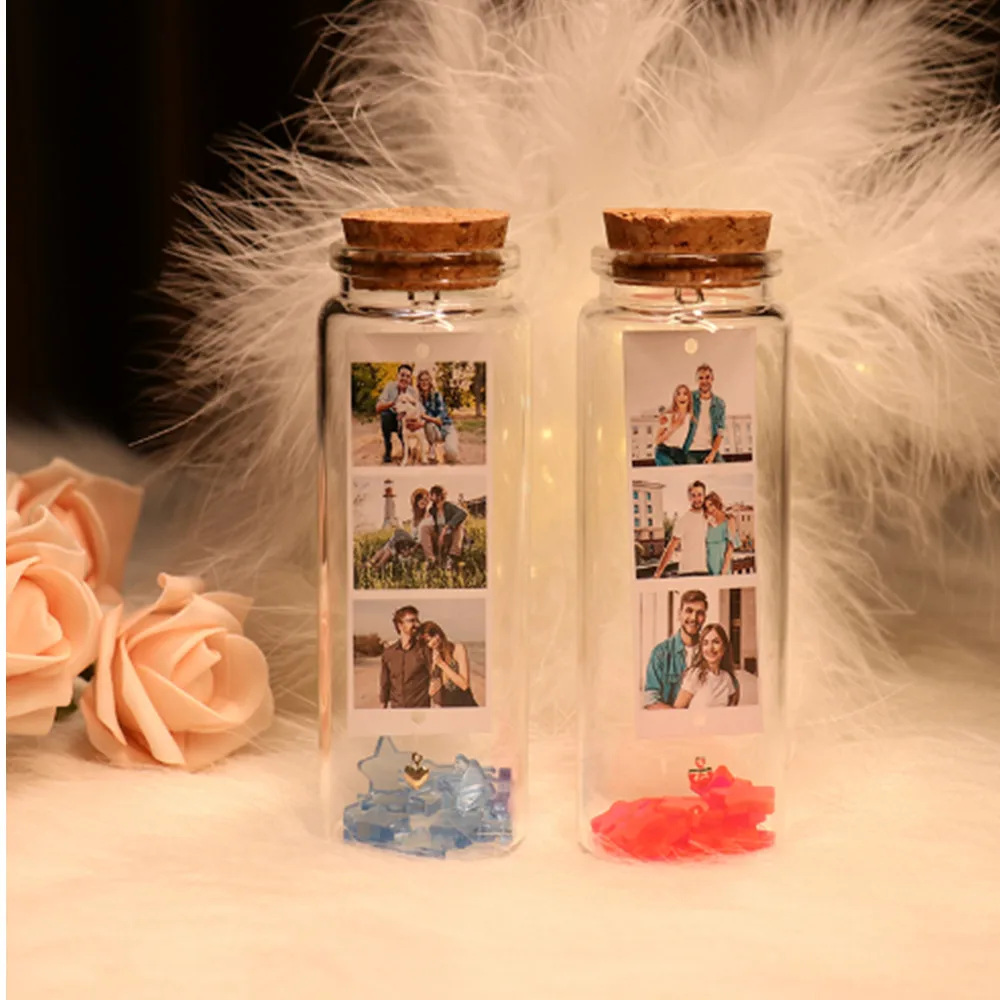 Personalized Mini Photo In A Bottles Custom Image Glass Bottle Stopper Vials Jars With Cork Wishing Bottle Wedding Favor