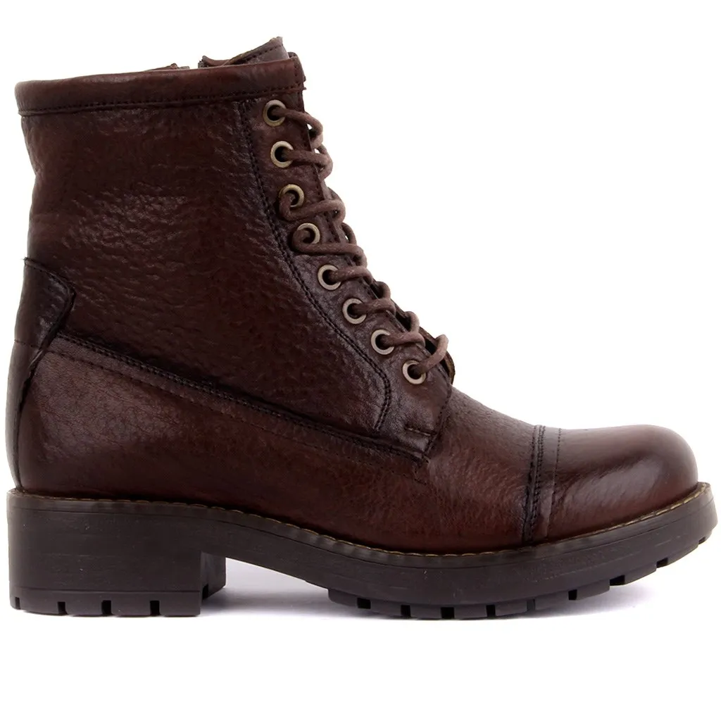 Berlayar Lakers-Coklat Ritsleting Kulit Wanita Sepatu