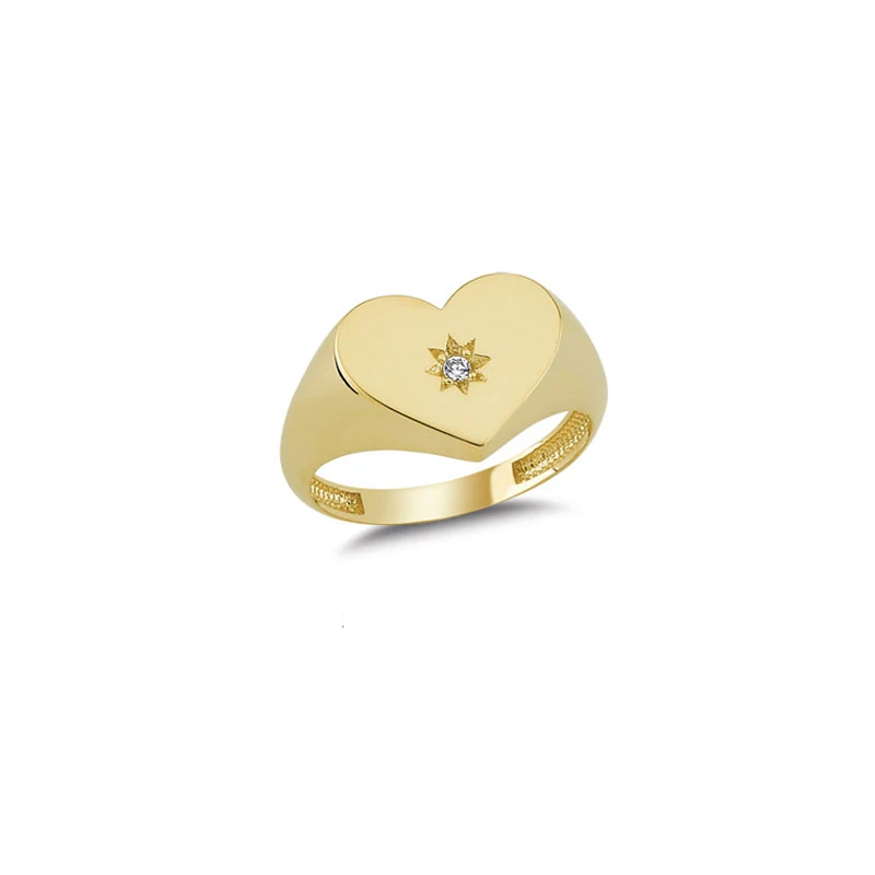 Anillo de sello de amor de oro sólido de 14K para mujer