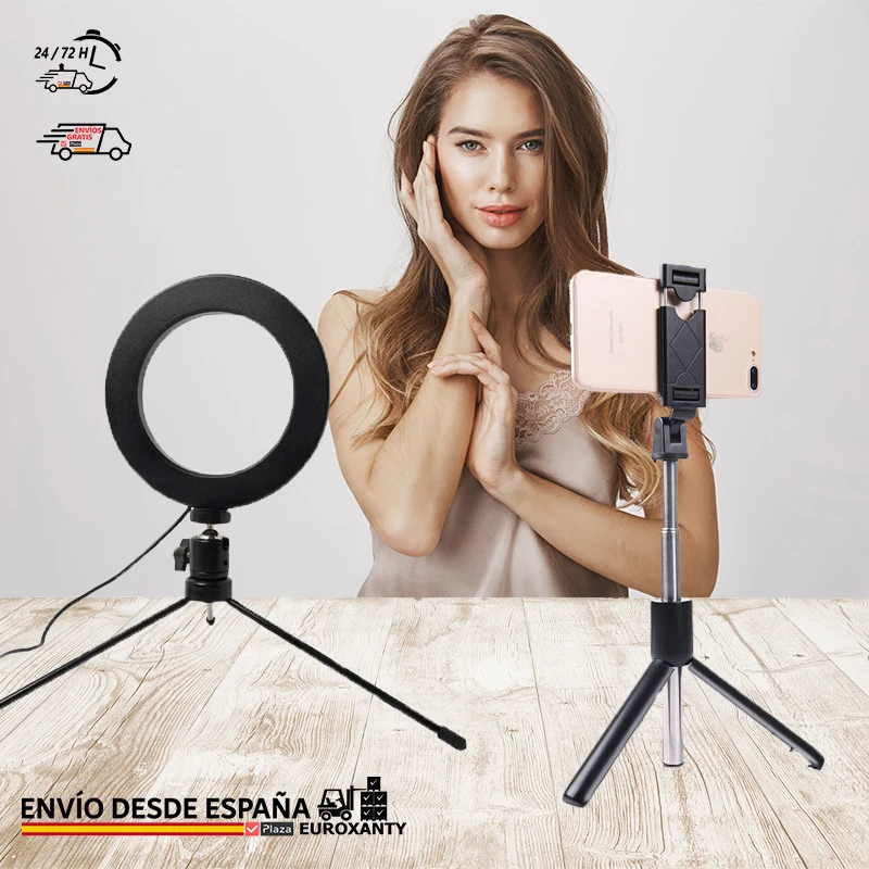 EUROXANTY | Selfie stick light hoop with tripod | 16cm light hoop | Bluetooth Selfie stick | LED light ring