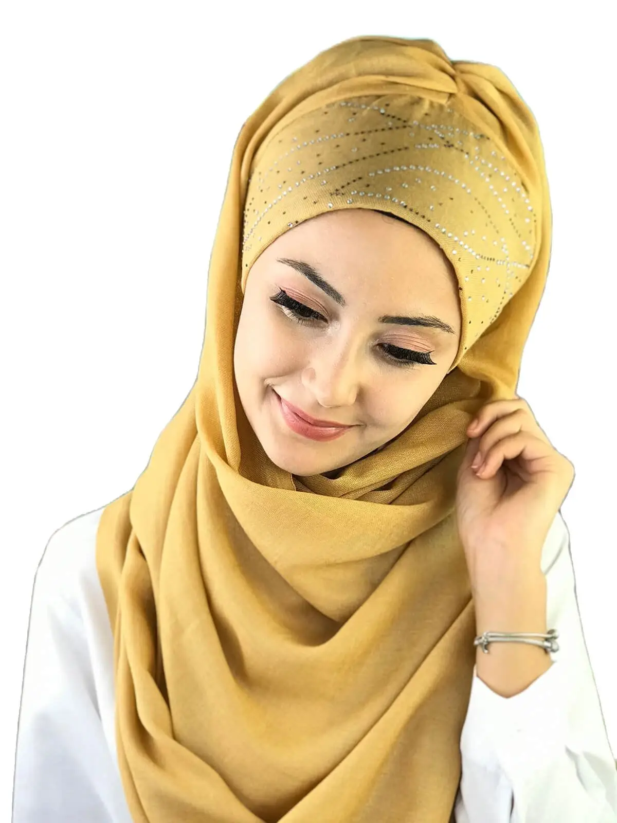 2022 New Fashion Hijab Women Muslim Islamic  Scarf Hat Foulard Sequins Printed Milky Way Pattern Light Ocher Ready Shawl