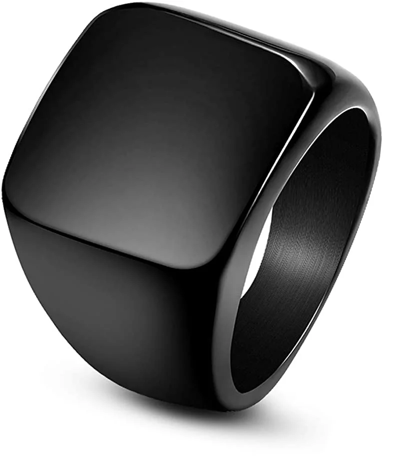 Matte Black Men's Ring Modern Look Jewelry Hand Made Style Finish Beveled Polished Edge Comfort Fit Husband Father Gift