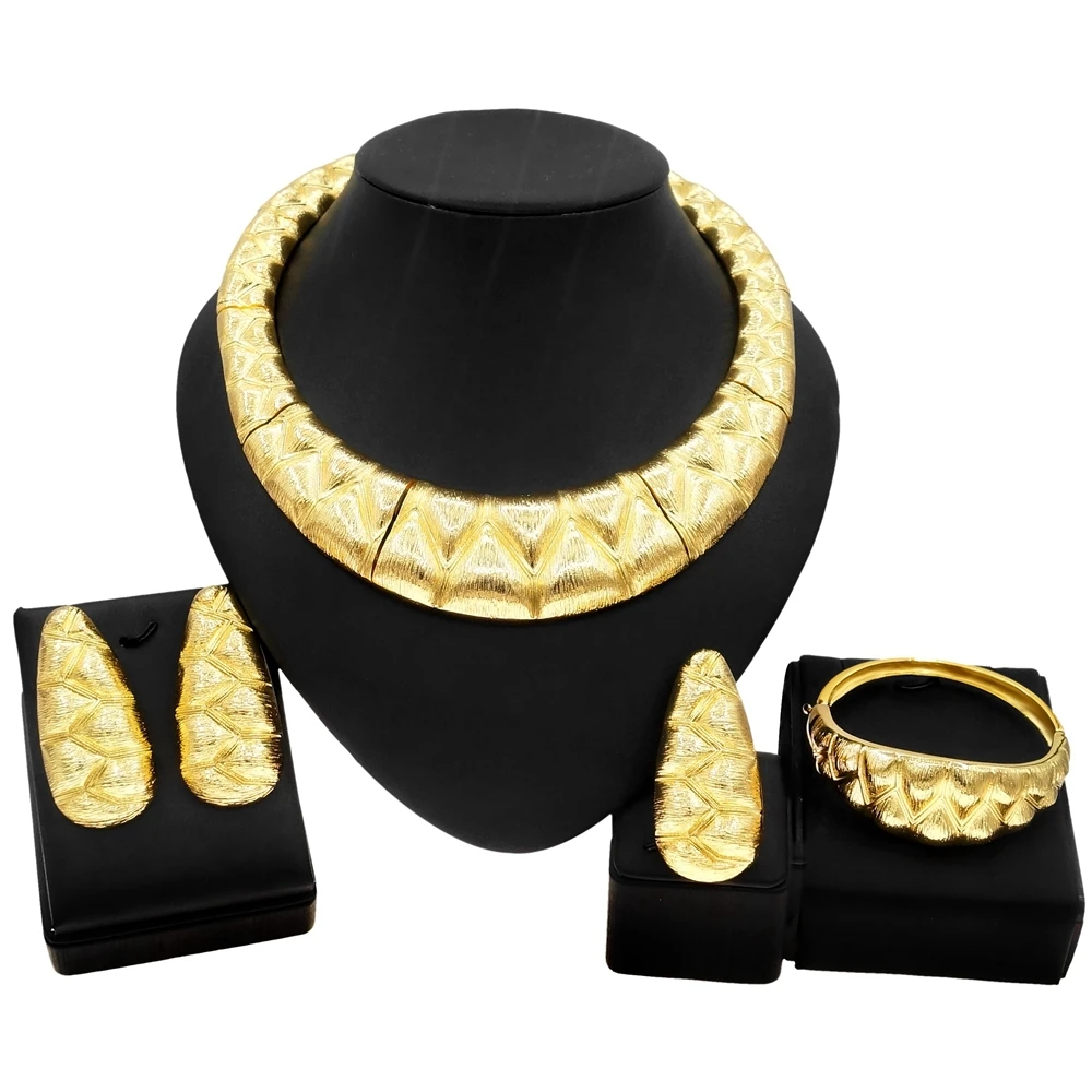 2023 Newest Luxury Brazil Gold Plated  Jewelry Set Ladies Exquisite Necklace Earrings Ring Bracelet Gift H00103