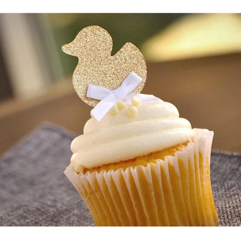 Custom Gold Glitter Duck Cupcake Toppers, Gender Neutral, Baby Shower Decorations, Birthday Party