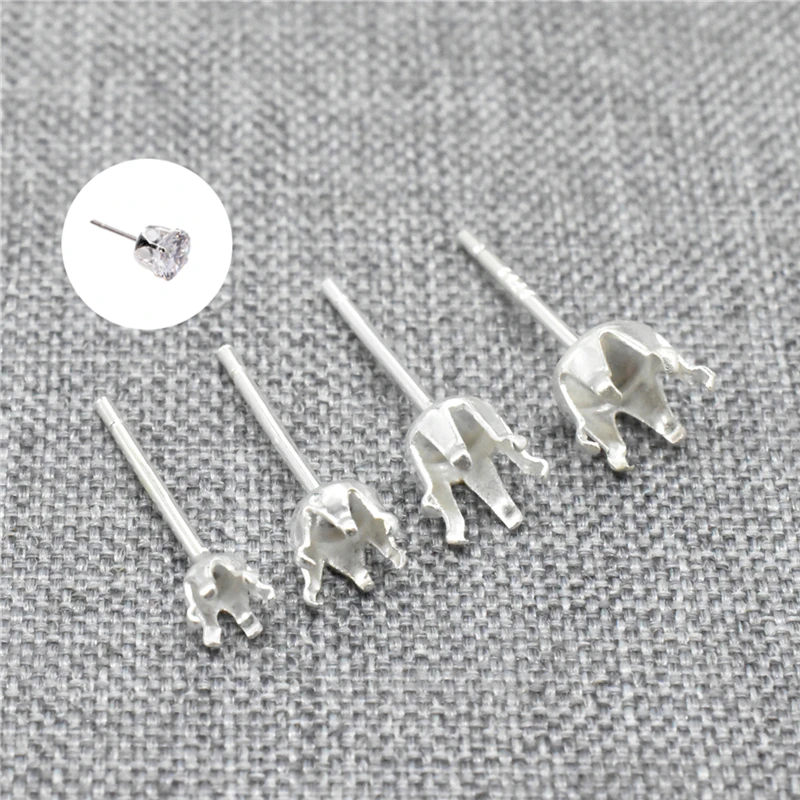 

10 Pairs of 925 Sterling Silver 6 Prongs Claw Earring Settings w/ Backs for Jewelry Making