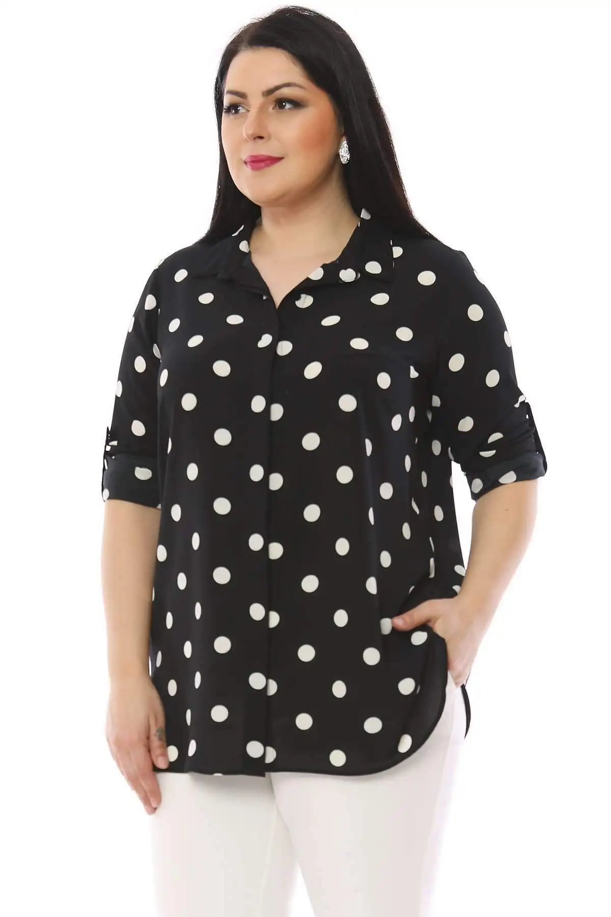 Hanezza Large Size Classic Patlı Polka Dot Shirt