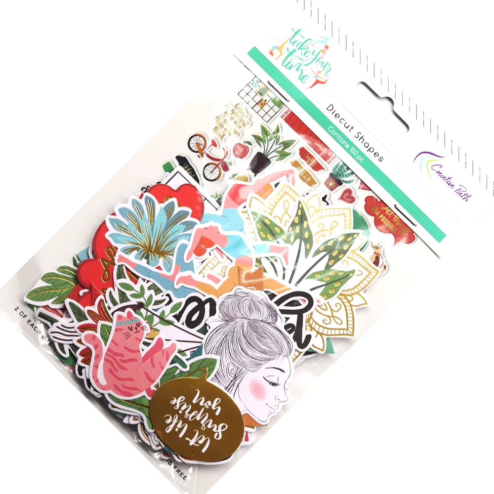Creative Path 150 Stück Take Your Time Scrapbooking-Stanzformen, Pflanzen-Yoga-Inspirations-Papierstanzformen, Ephemera für Kartenherstellung und Journaling – Detail 13