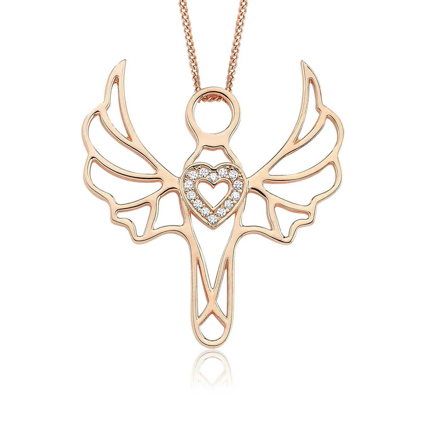 Valori Jewels Love Angel, Zirconia White Gemstone, Rose Gold Plated, Sterling Silver Necklace