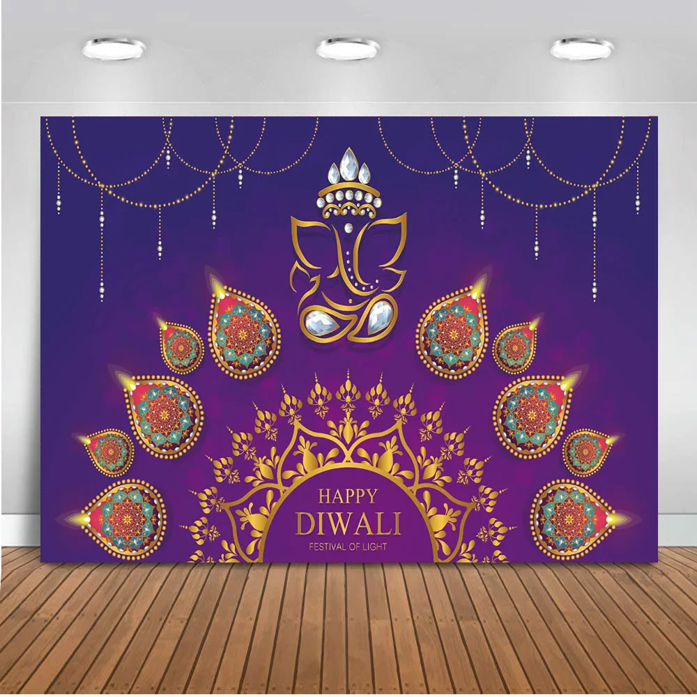 

Photography Backdrop diwali diya Indian mythology candles decoration Gold Diya Crystals Color photography backdrops custom prop