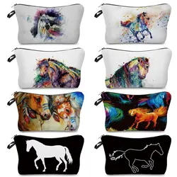 Colorful Horse Print Makeup Bags For Women Roomy Toiletry Bag Mini Travel Practical Pouch Birthday Custom Pattern Cosmetics Bags