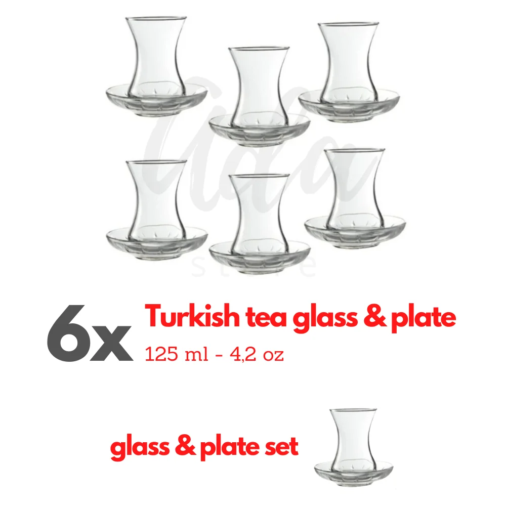 6 Pcs Turkish Style Authentic Tea Cup Saucer Set Crystal Clear Elegant Kitchen Office Cafe Coffee Brewing Slim Waisted