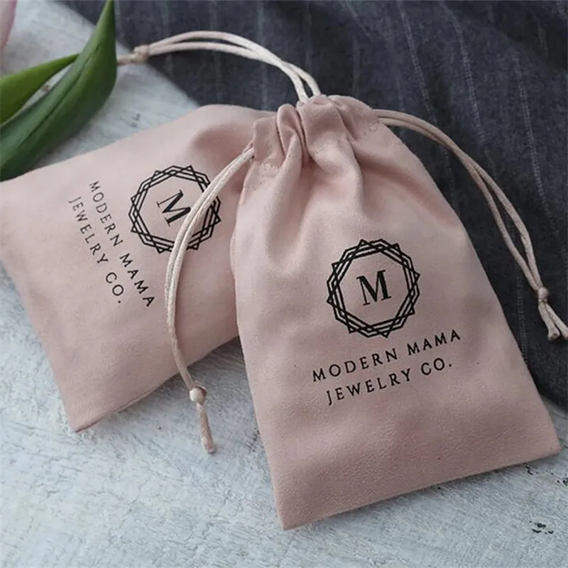 personalized logo print drawstring bags custom jewelry packaging bags pouches chic wedding favor bags pink flannel cosmetic bags