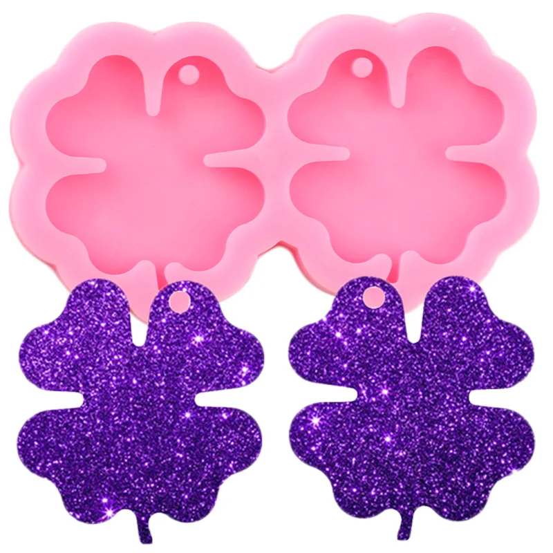 L/M/S Shiny Leaf Shape Earrings Silicone Molds Four Leaf Clover Keychain Clay DIY Epoxy Resin Jewelry Moulds