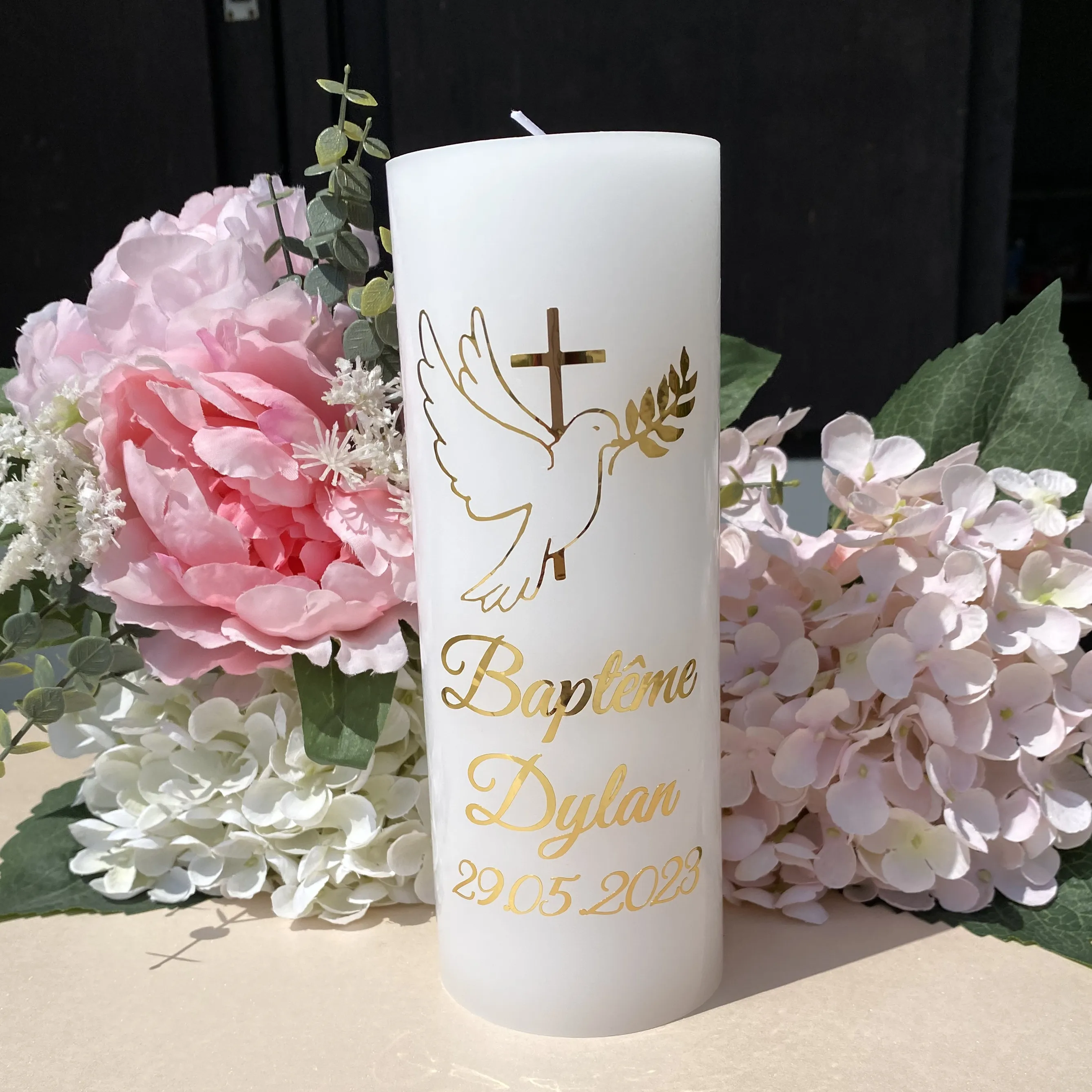 Personalized My Baptism Stickers for Pillar Candles Custom Gold  Dove Cross Vinyl Decals Labels For Bapteme Candle Decorations