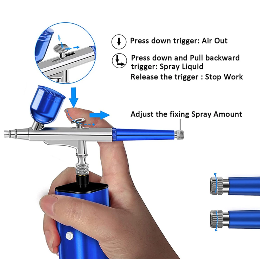 Gravity Feed Trigger Type Airbrush 131 Blue Pen Cup Replaceable Spray Air Brush Gun Dual Single Action Painting Barber Art