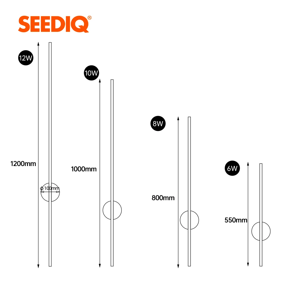 SEEDIQ 모던 LED 벽 조명, 회전식 블랙 화이트 실버 벽 램프, AC85-265V 벽 스콘스 라이트, 100 120cm 긴 벽 조명