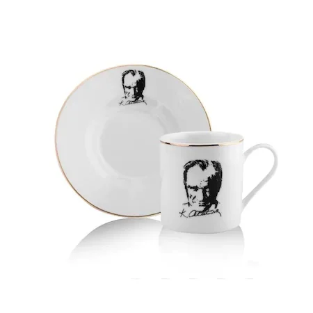 Porcelain Turkish Coffee Set of 2  with Atatürk Picture And Sign Free Shipping