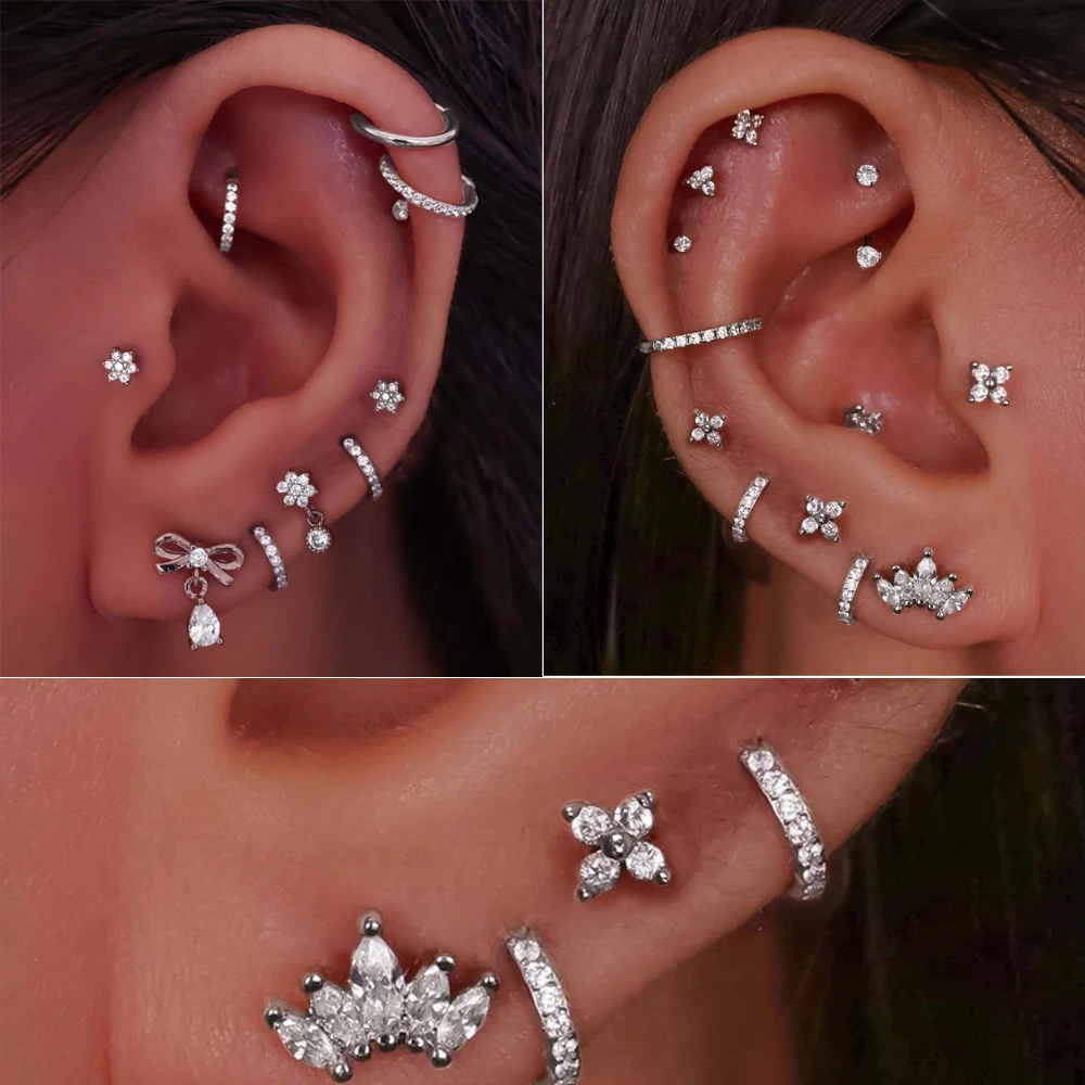 1PC 50 Styles Choose Steel Ear Tragus Cartilage Piercing Moon Star Cartilage Earring Conch Tragus Stud Helix Cartilage Piercing