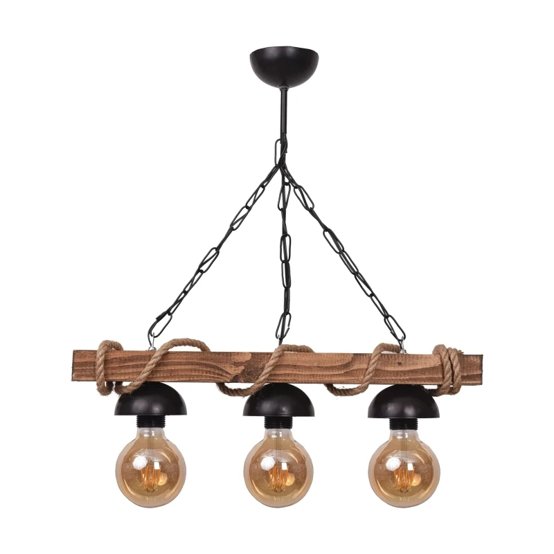 

All Home Wooden Rope 3 Piece Rustic Chandelier Bulbs Not Included Retro Industrial Wind Loft Solid Wood Restaurant Coffee Shop