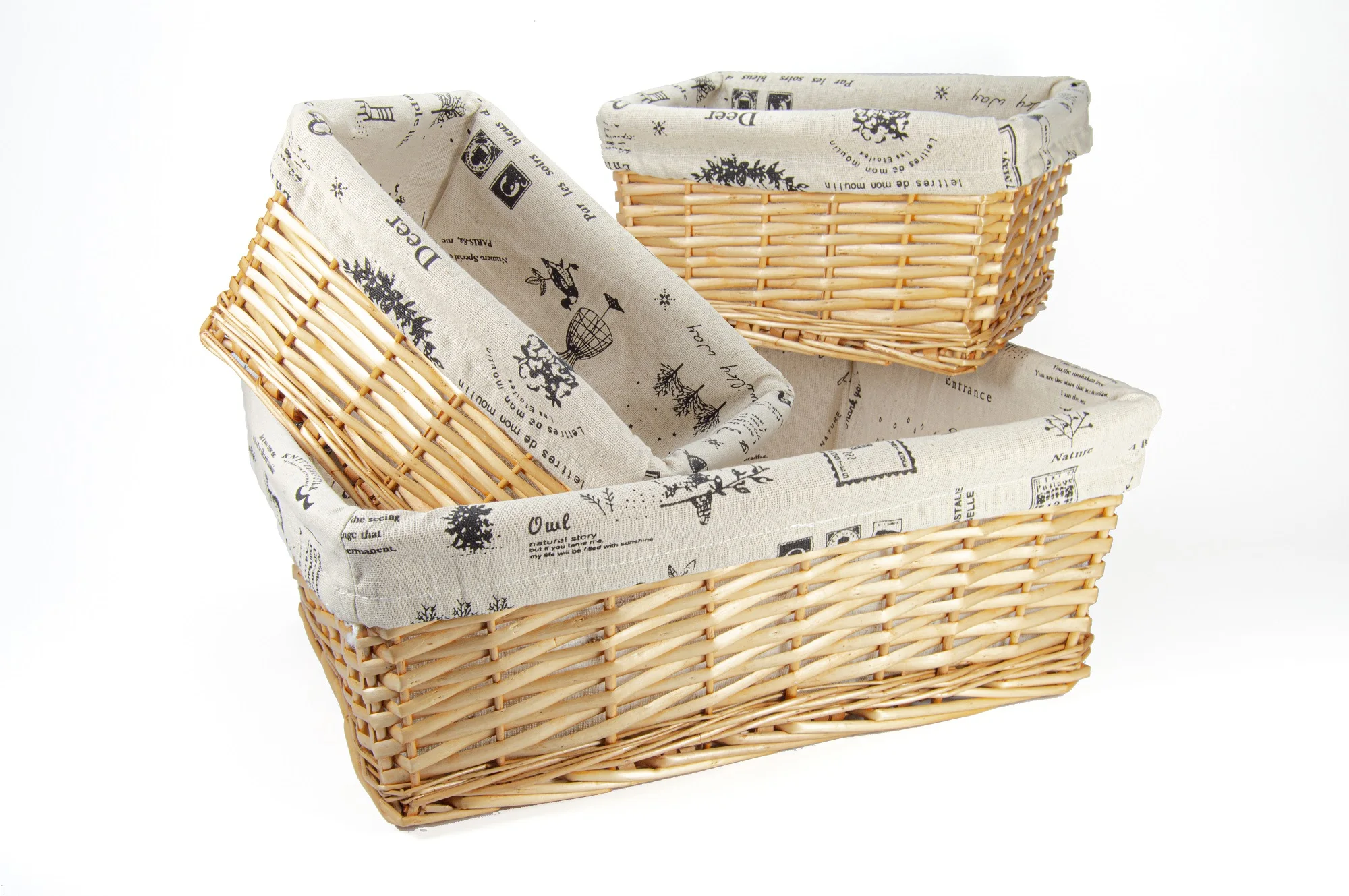 SET of 3 Wicker JOCCA baskets with fabric lining for home. Storage for the baby room. Decorative basket.