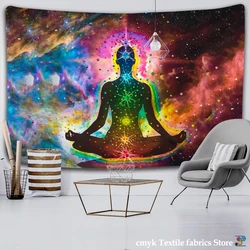 Indiano buda estátua tapeçaria, 7 chakra, tapeçaria mandala, pendurado na parede, tapete ioga psicodélico, boho decoração