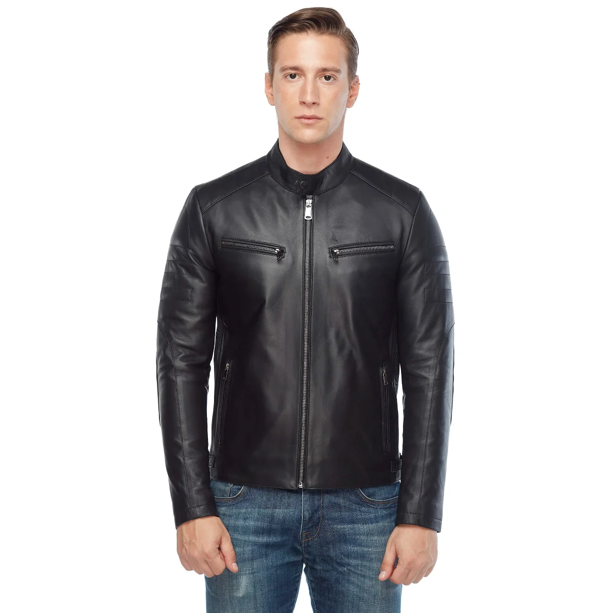 Brando Men Sports Leather Jacket Black Original Lambskin Autumn Winter 2022 Biker Slim Large Size VintageTürkiye