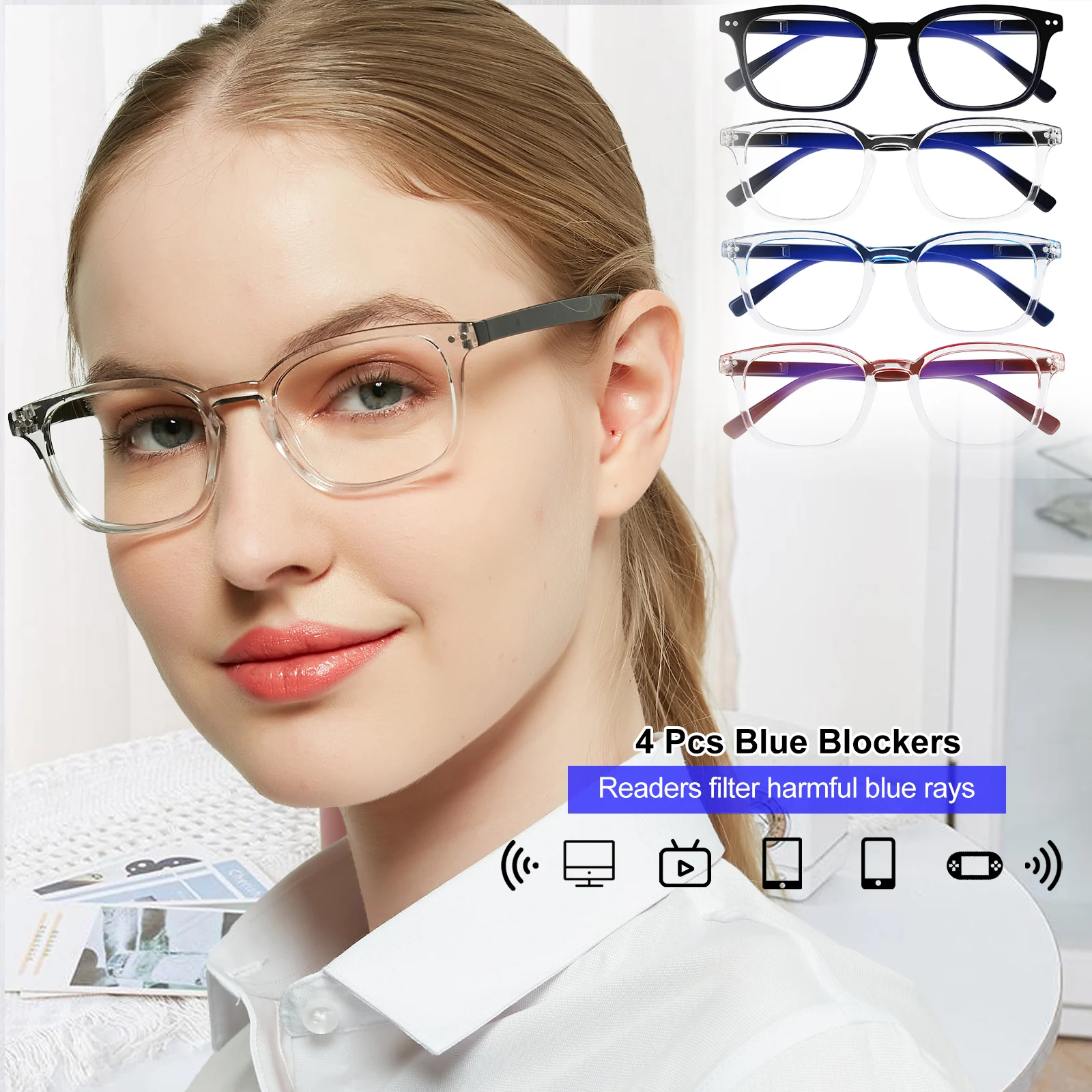 MARE AZZURO 4 Pack Designer Blue Light Blocking Reading Glasses Women Stylish Clear Computer Readers 1.0 1.5 2.0 2.5 3.0 3.5 4.0
