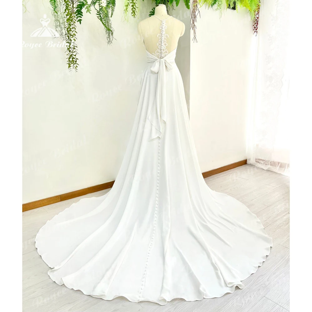 High Slit A line Shape Beaded Top Spaghetti Streps Wedding Dress Customized V Neck Backless Sexy Bridal Dress Robe De Mariee