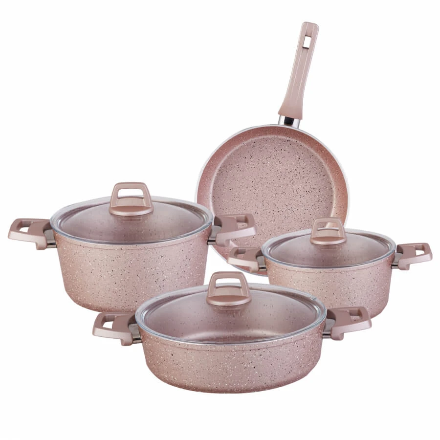 Biogranit Rose Granite 7 Piece Cookware Set Rose Color Kitchen Supplies Handy Non-Stick Frying Pan Cookware New Fast Shipping