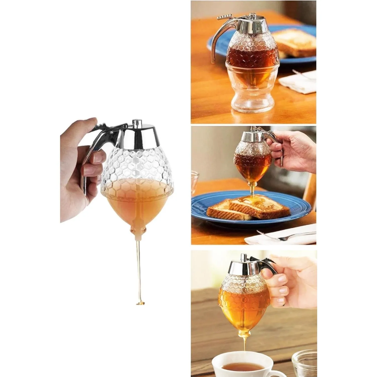 Honey Dispenser Glass and Plastic Balm Jar With Pump Tap Kitchen Appliance For Pouring Honey Utensil Kitchen Appliance Honey Fau