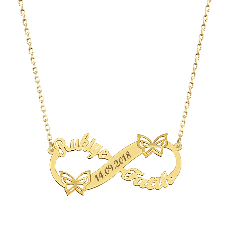 Infinity Personalized Nameplate Necklace 925 Silver Custom Name Necklace Gold Plated Butterfly Anniversary Necklace