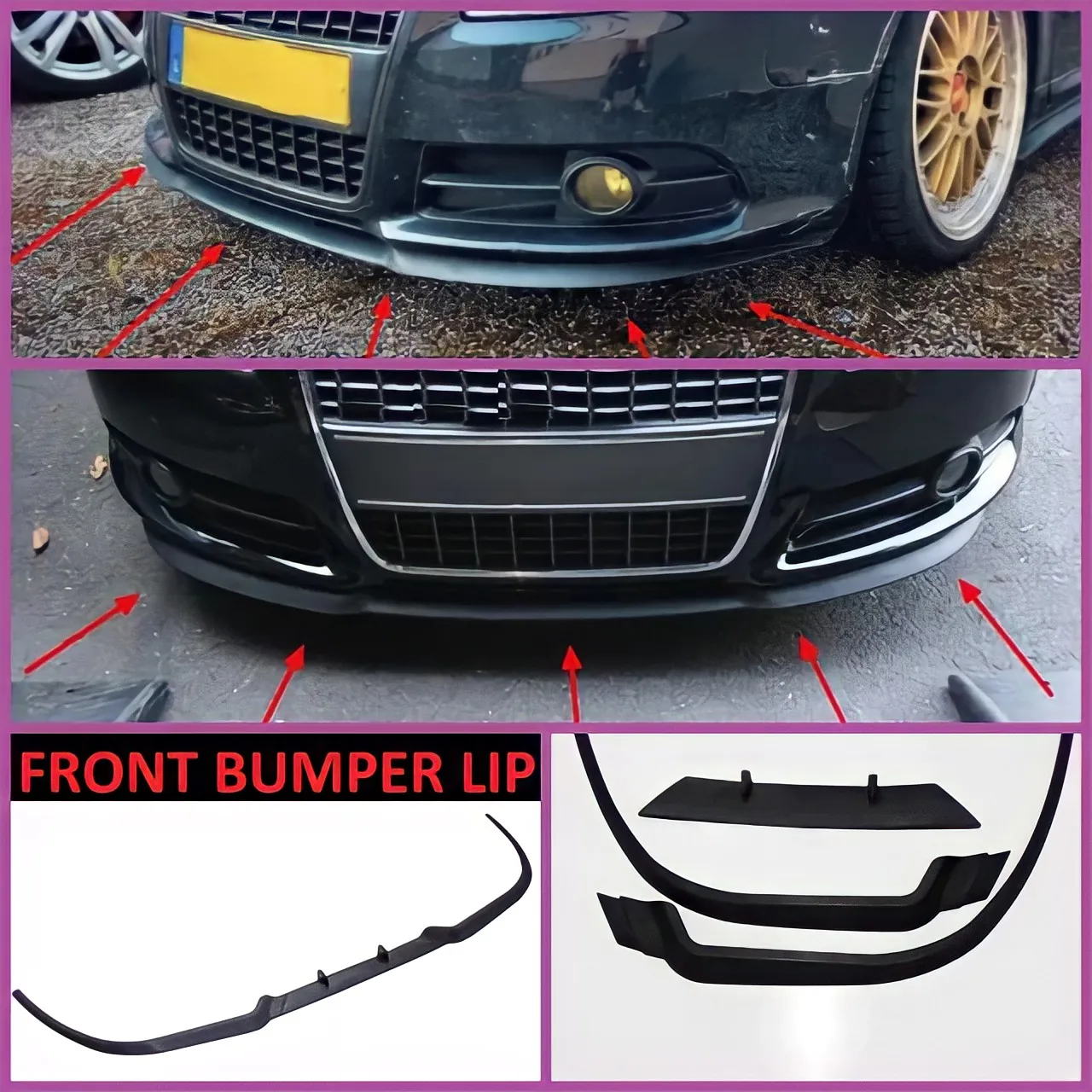 CUPRA R Front Bumper Lip Spoiler For Audi S4 RS4 B7 A4 Car Accessories Universal 3 Pcs Lip Body Kit Tuning Exterior Parts