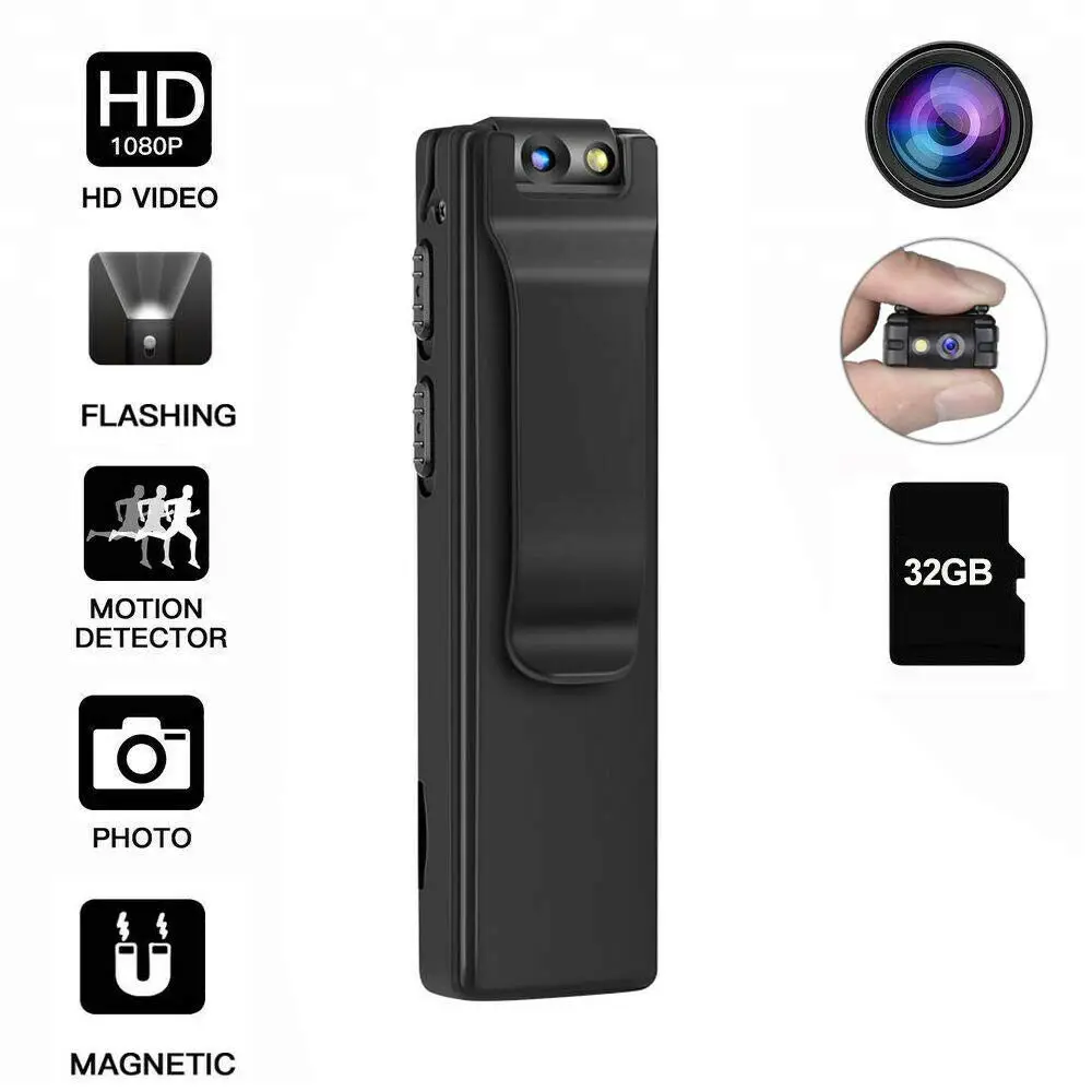 

DEXILIO A3 Mini Body Camera 1080P Flashlight Micro Cam Magnetic Wearable Camera Motion Detection Pocket Small Camcorder