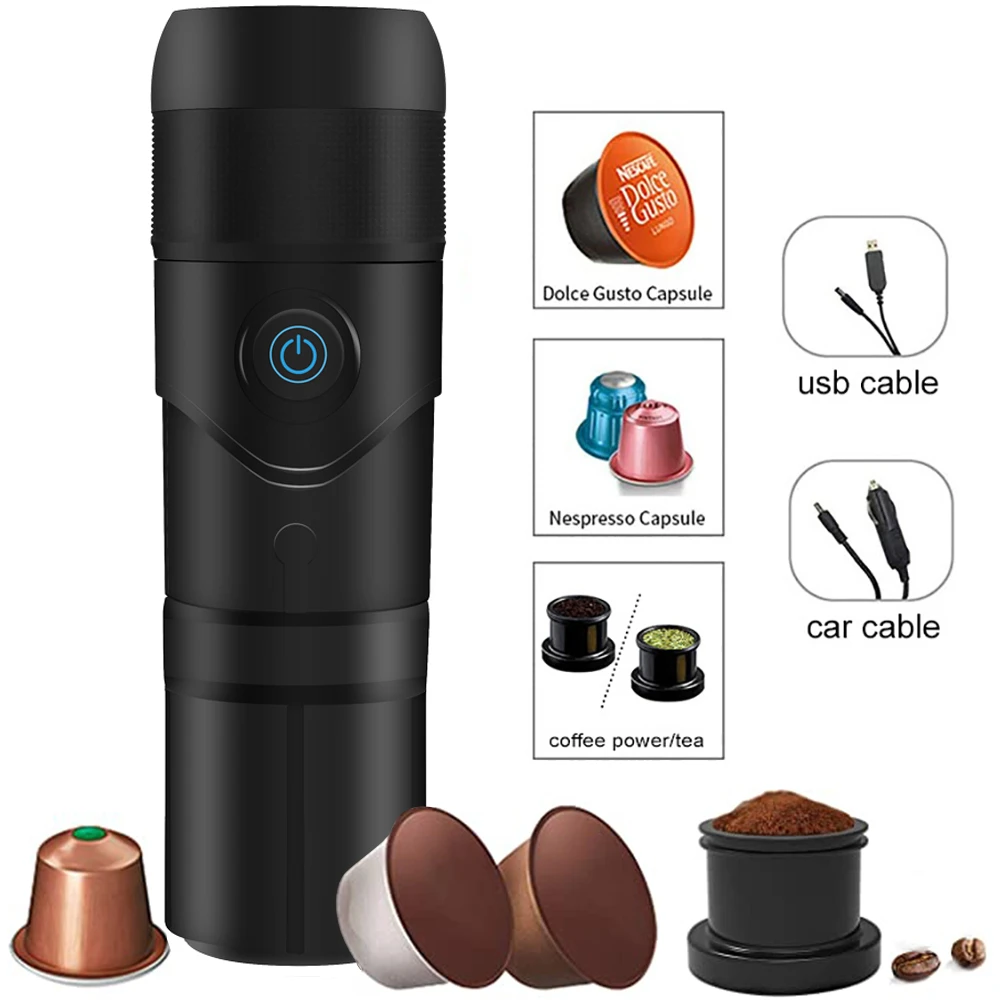 Portable Coffee Machine for Car & Home,DC12V Expresso Coffee Maker Fit Nexpresso Dolce Pod Capsule Coffee Powder