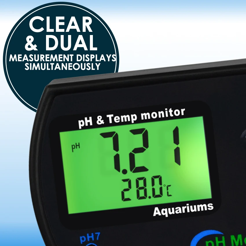 PH and Temperature Monitor 2-in-1 Dual Display with Manual Calibration & Replaceable Electrode for Pool, Aquarium, Spas, Lab