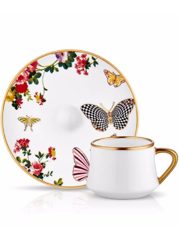 Thổ Nhĩ Kỳ Cà Phê Bộ, Cà Phê Ả Rập, Tiếng Hy Lạp Cà Phê Bộ 6 Con Bướm Mạ Vàng Họa Tiết Ly Cà Phê, 6 Cà Phê Đĩa