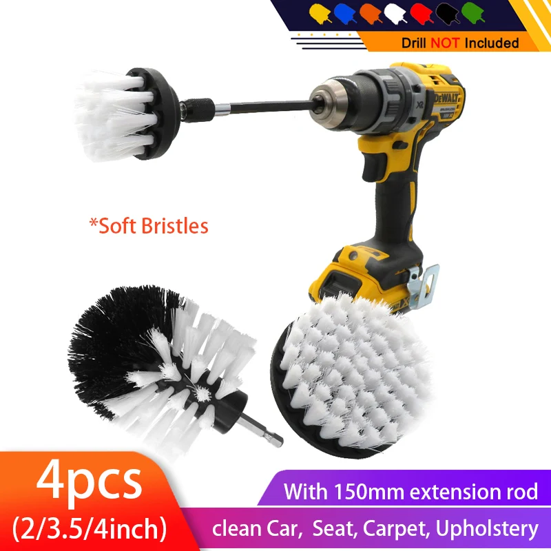 4pcs/set  Power Scrub Clean Brush Electric Brush Kit with Extension for Cleaning Car, Seat, Carpet, Upholstery