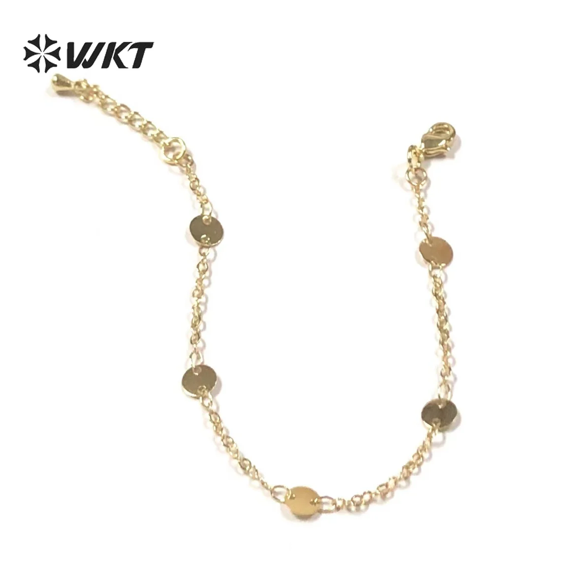 WT-JF335 WKT Simple Style Yellow Brass and Yellow Gold Bracelet Small Disc with O Chain Special Women's Bracelet Jewelry Gift