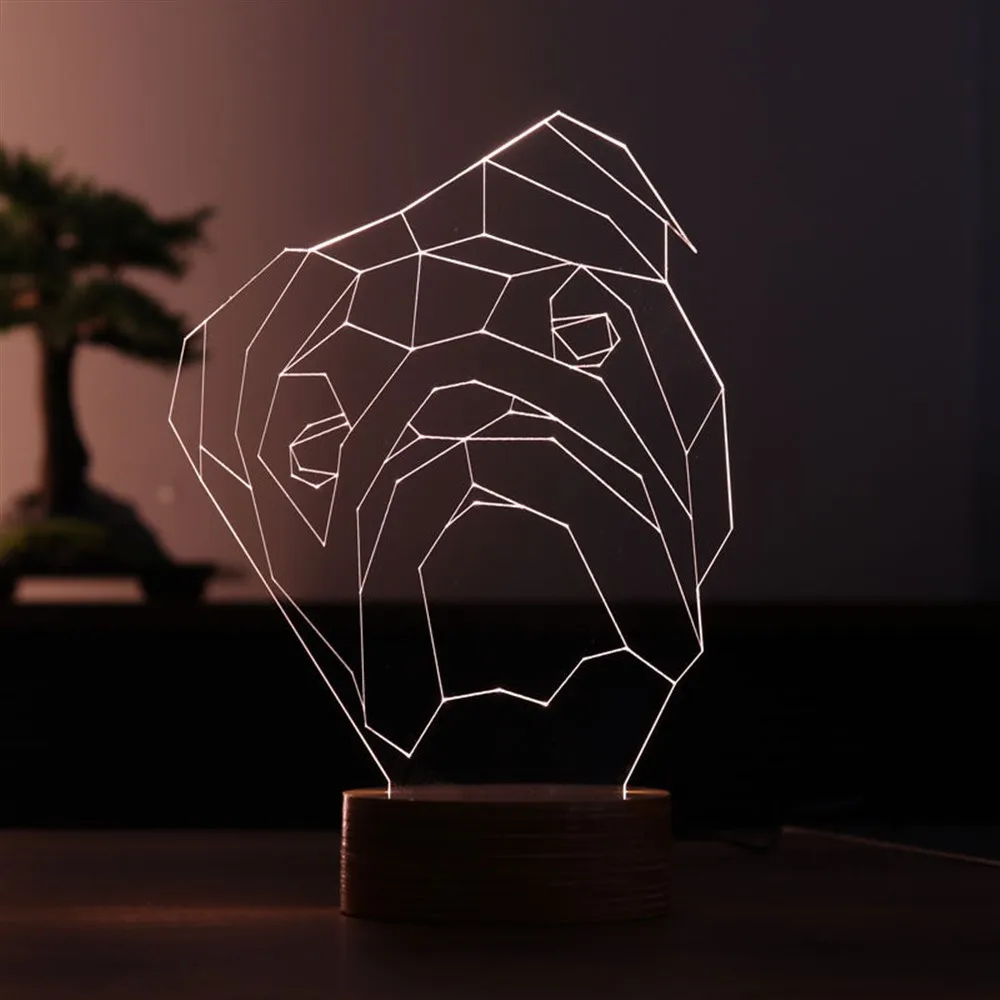 3D Illusion Dog Led Table Lamp 12 Volt Adapter Animal Lovers Pet Gift Design Wood Base Daylight Night Light Birthday Special Day Room Decor Anime Wedding Stranger Things Led Lights Wedding Decoration Nightlights