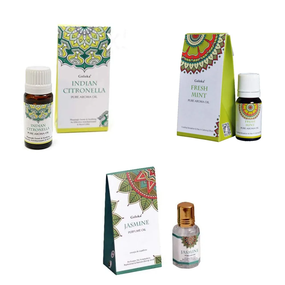 PACK aromatic essences GOLOKA CITRONELLA, mint and jasmine-10ML each aromatic jar-30ML in TOTAL