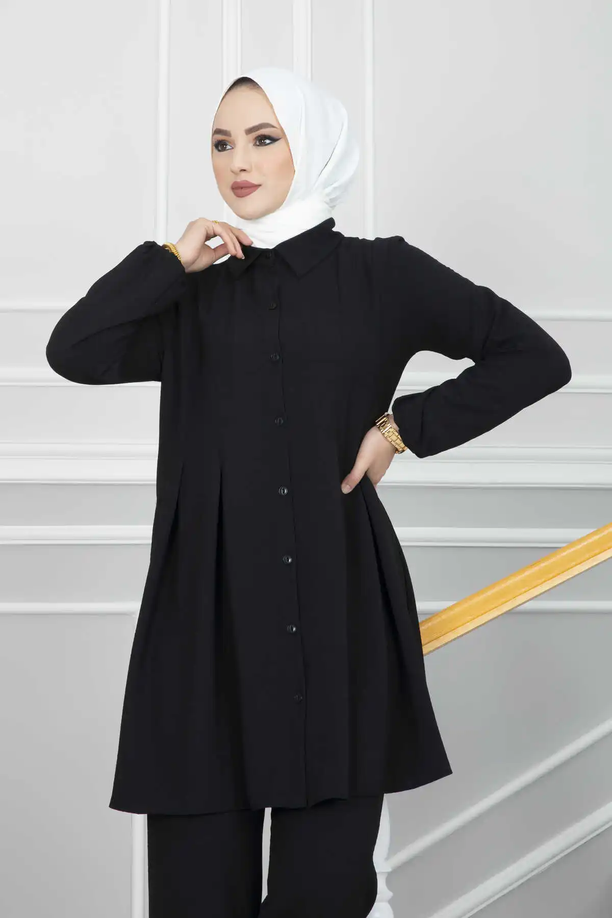 Hijab plisado para mujer, traje doble de Ramadán, vestido musulmán turco Abaya de Dubai, conjunto de ropa islámica de caftán, 2 piezas Ramadán Eid