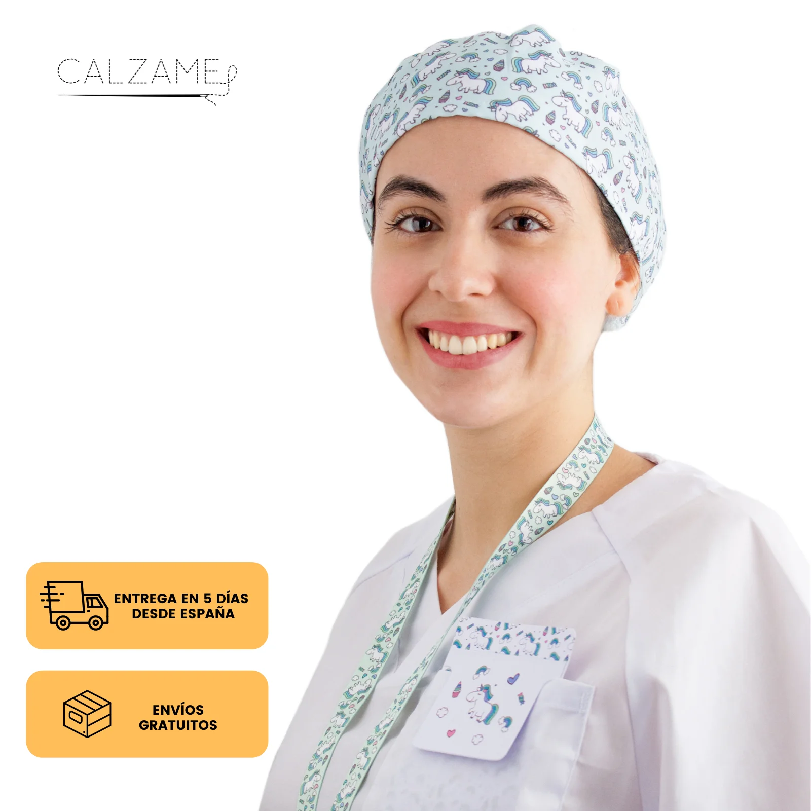 CALZAME, Unicorn GLS PACK, IDEAL for work, nurses, health care, gift, hat, LANYARD, SALVABOLSILLO, auxiliary