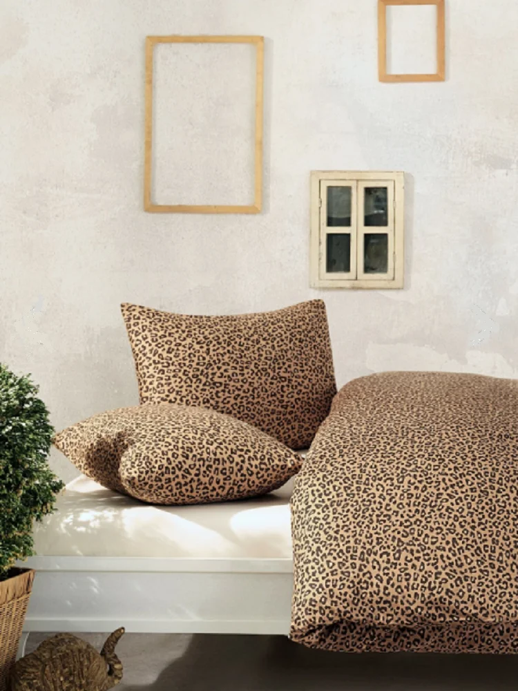 4 PIECES BEDDING SET - DUVET COVER SHEET 2PCSxPILLOWCASES - 100%COTTON - 200x220 CM - LUXURY - LEOPARD - COTE BLANC