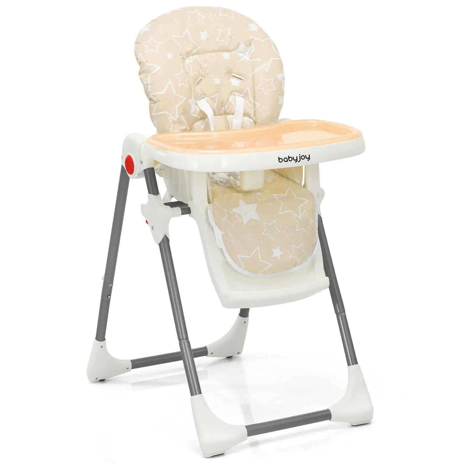 Babyjoy Vouwen Kinderstoel Eetkamerstoel W/6-Niveau Hoogte Aanpassing Beige/Grijs BB5656