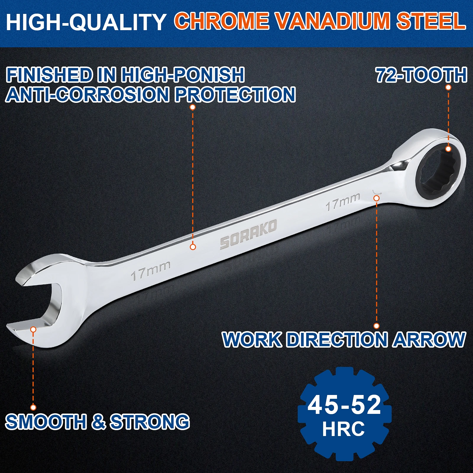 SORAKO Ratschen Kombination Wrench Set, 26-stück SAE Metric Ratsche Kit mit Bit & Buchse Adapter, 1/4 ″ - 3/4 ″ , 6-18mm