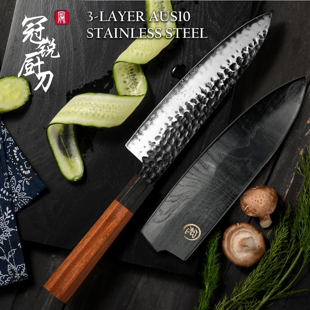 Handmade Chef Knife 2 Layers Japanese AUS10 Stainless Steel ECO Friendly Kitchen Cooking Tools Vegetables Slice Professional NEW