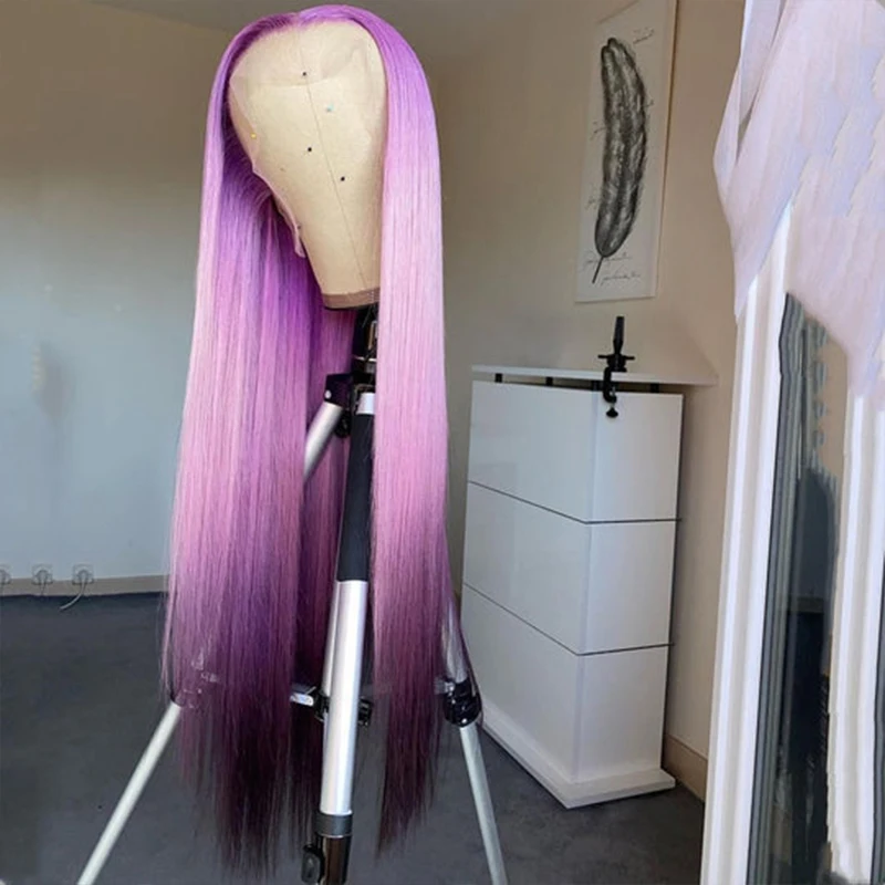 Soft Peruca Sintética para As Mulheres Roxo Longo Reta Sintética Peruca Dianteira Do Laço de Fibra Resistente Ao Calor Cabelo Lavender roxo Peruca Cosplay