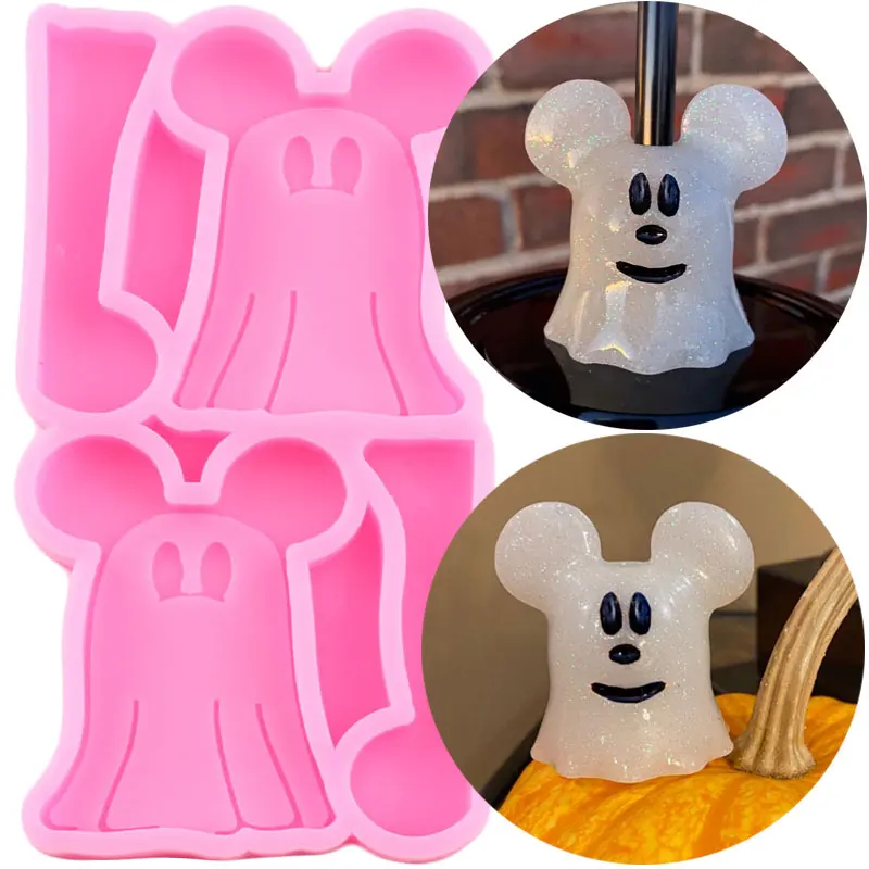 Halloween Ghost Mouse Straw Topper Silicone Molds Fondant Cake Decorating Tools Keychain Epoxy Resin Mold Candy Chocolate Moulds